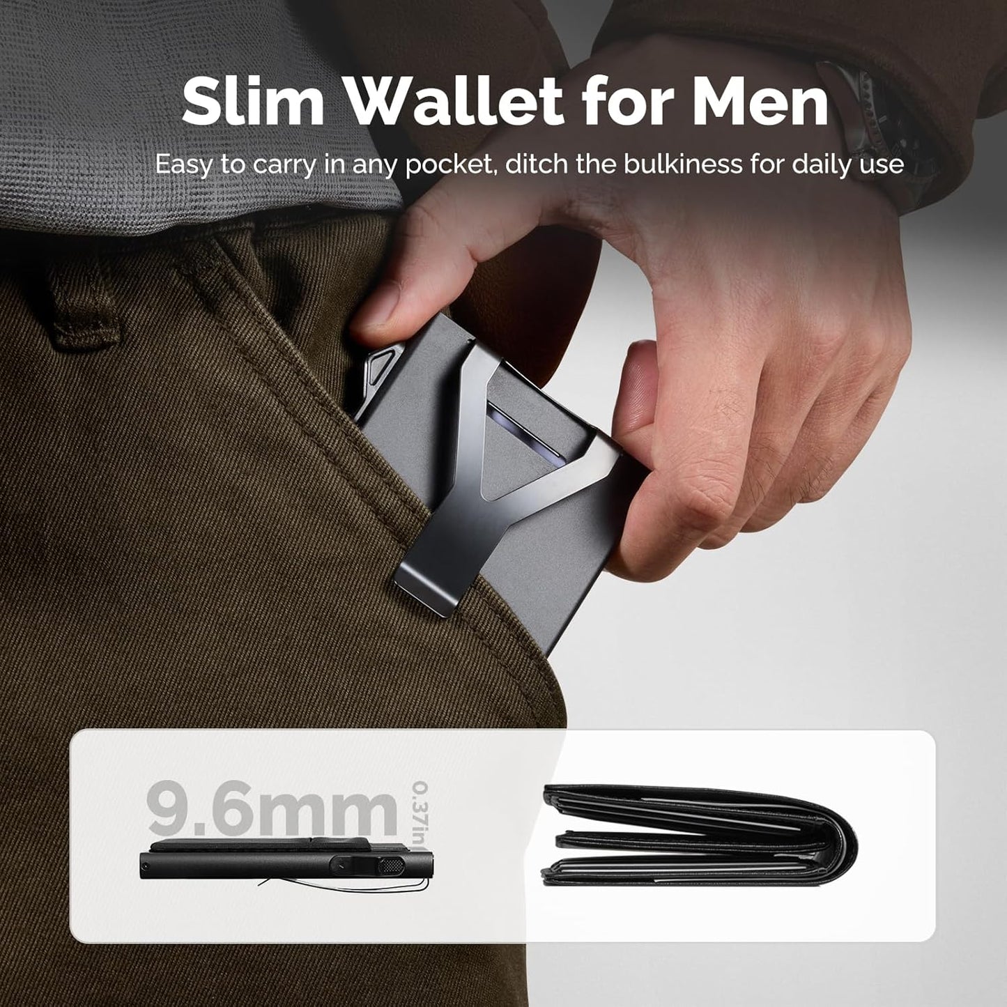 YESIIW Minimalistisches Pop-up-Kartenetui für Herren, RFID-blockierend | Schlankes Visitenkartenetui mit Geldfach | Aluminium-Metall-Bankkartenetui für Scheine, Münzen und Debitkarten