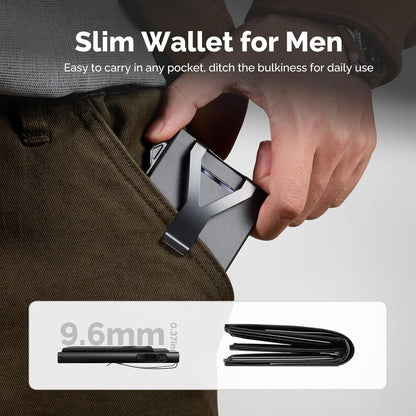 YESIIW Minimalistisches Pop-up-Kartenetui für Herren, RFID-blockierend | Schlankes Visitenkartenetui mit Geldfach | Aluminium-Metall-Bankkartenetui für Scheine, Münzen und Debitkarten