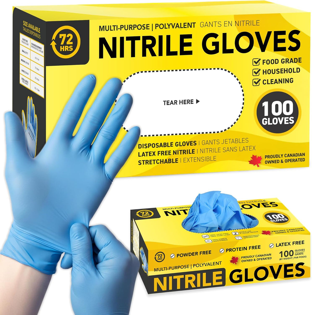 72HRS Blue Nitrile Gloves, Disposable Gloves-4mil, Rubber/Latex Free, Gants Jetables, Gants Nitrile for Food Prep & Cleaning