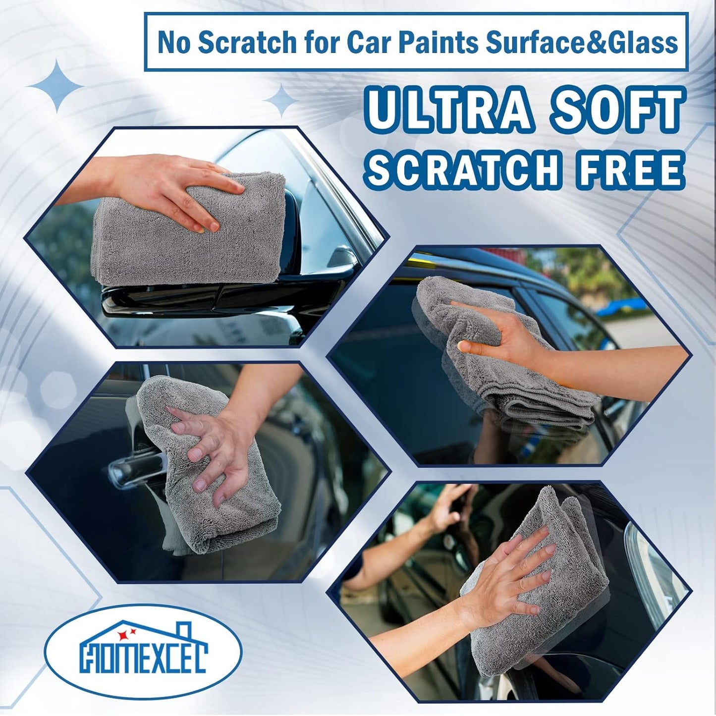 HOMEXCEL Mikrofasertuch 12er-Pack, 31,75 x 31,75 cm Mikrofasertücher für Autos, ultra-saugfähiges Autowaschtuch, fusselfreie, streifenfreie Reinigungstücher für Auto, Küche und Fenster (Grau)