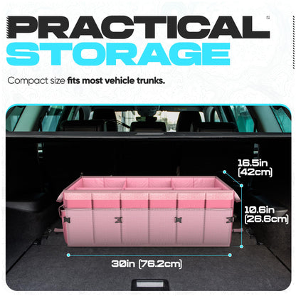 FORTEM Car Trunk Organizer, Collapsible Multi Compartment Car Organizer, Foldable SUV Storage for Car Accessories for Women Men, Non Slip Bottom, Securing Straps, Soft Cover 50L (Black, Standard)