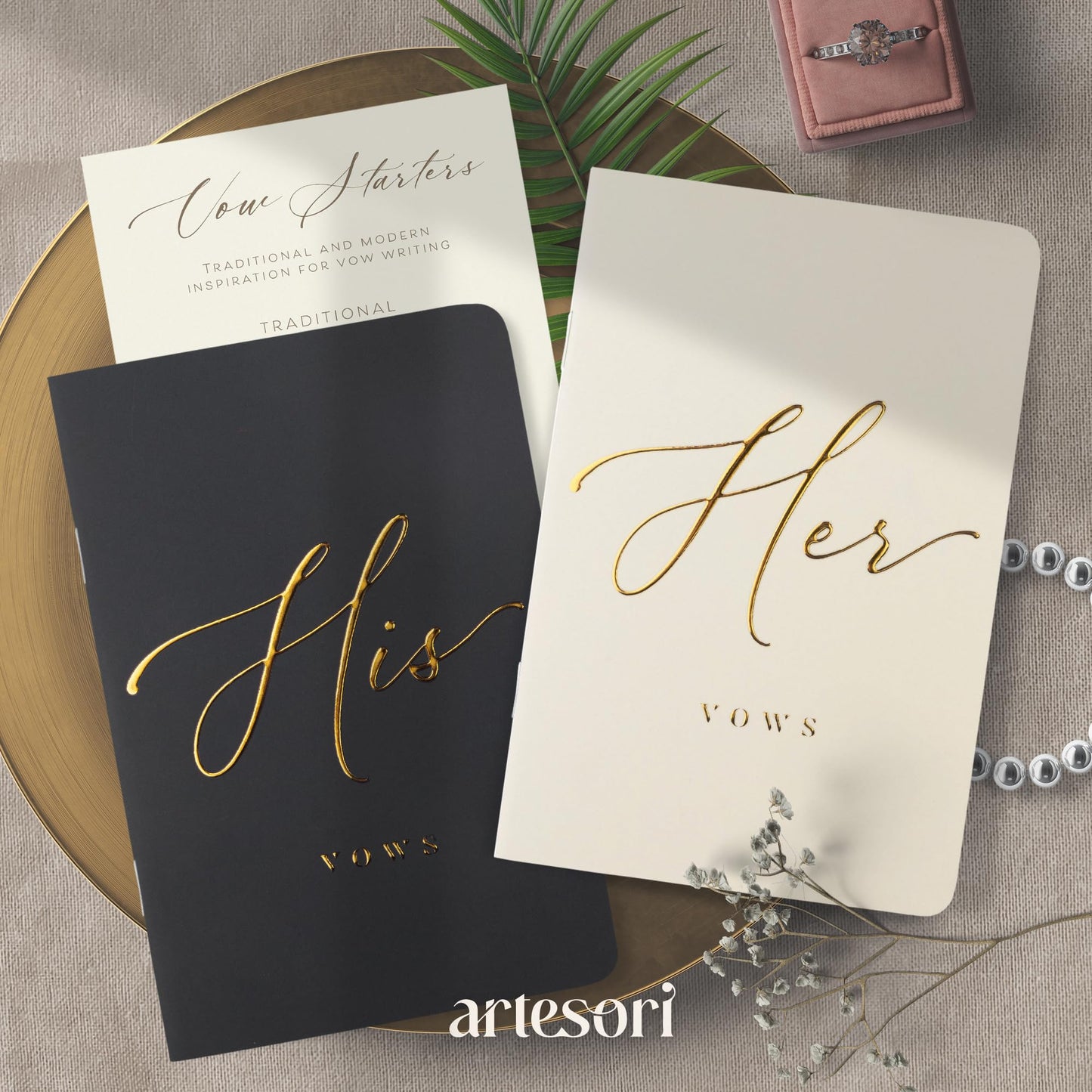 ARTESORI Premium Ehegelübde-Buch für Sie & Ihn, Soft-Touch, Goldfolie, 28 linierte Seiten, Ehegelübde-Bücher für Sie und Ihn, Hochzeits-Essentials, Hochzeits-Geschenkideen, Geschenke für Sie und Ihn [Weiß & Schwarz]