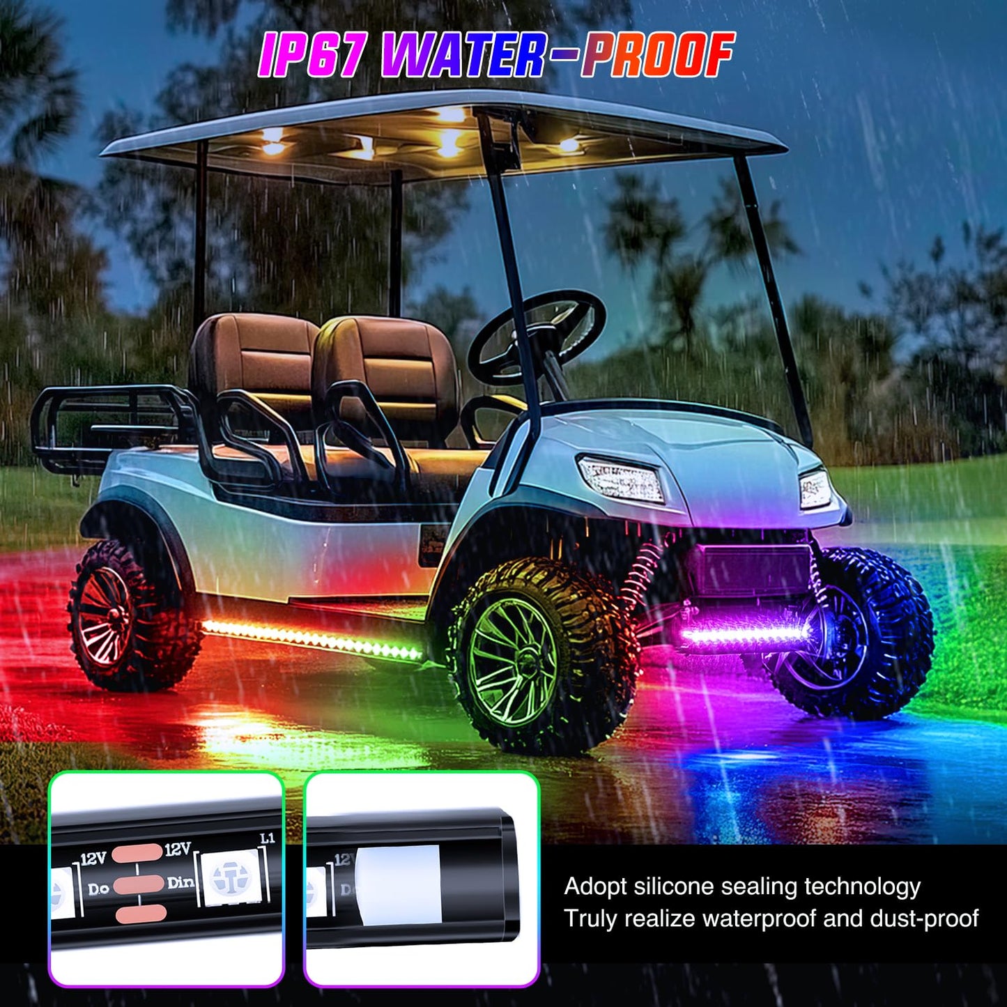 Nilight 6PCS Golf Cart Underbody Light Kit with Canopy Lights Dream Color Multi-Mode Neon Accent Lighting APP Remote Control Sound Active Music Sync IP67 Waterproof 12V-66V for EZGO Yamaha Club Car