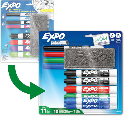 EXPO Whiteboard-Marker-Set, Keilspitze, verschiedene Farben, Radiergummi, Sprühreiniger, 6 Stück