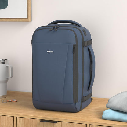 ECOHUB 16'' Reise-Rucksack Handgepäck Unterseat-Rucksack Persönlicher Gegenstand Flugzeug-Reisetasche mit 13 Taschen Handgepäck Flaschenhalter USB-Ladeanschluss Casual Daypack für Frauen Männer Schwarz