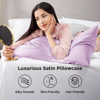 Bedsure Satin-Kissenbezug, Queen-Size, 2er-Pack, Seidenkissenbezügen ähnlich, seidige Kissenhüllen mit Hotelverschluss, Raumdeko, Valentinsgeschenke für Frauen und Männer, Grau, 50x75 cm