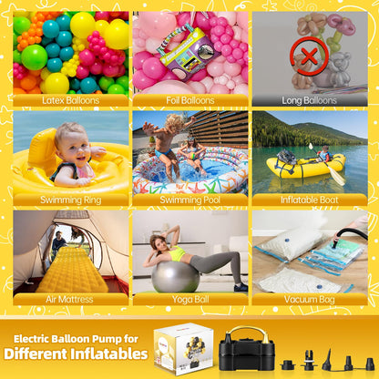 Bomba de globos eléctrica Bezente, inflador de globos portátil, bomba de aire eléctrica para globos, bomba de globos eléctrica de doble boquilla para decoraciones de fiestas de cumpleaños, bodas y graduaciones