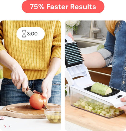 Fullstar Gemüsehacker und Mandolinenschneider - Julienne-Schneider, Würfelschneider, Reibe für Lebensmittel, Gemüse, Zwiebeln, Gurken, Tomaten, Salat, Kartoffeln, Käse - Küchenutensilien & Gadgets (Kompakt 6-in-1, Weiß)