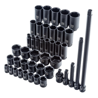 SUNEX Tools 80 Piece 3/8 in. Drive Master Impact Socket Set, Universal, Star, External Star, Extensions, Universal Joint, SAE and Metric, 8mm to 19mm and 5/16 in. to 3/4 in., CR-MO Steel, Model 3580