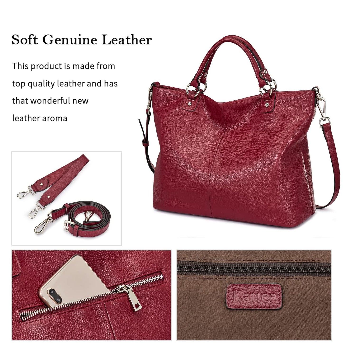 Kattee Damen Weiche Echtleder Tragetasche Schultertasche Handtasche