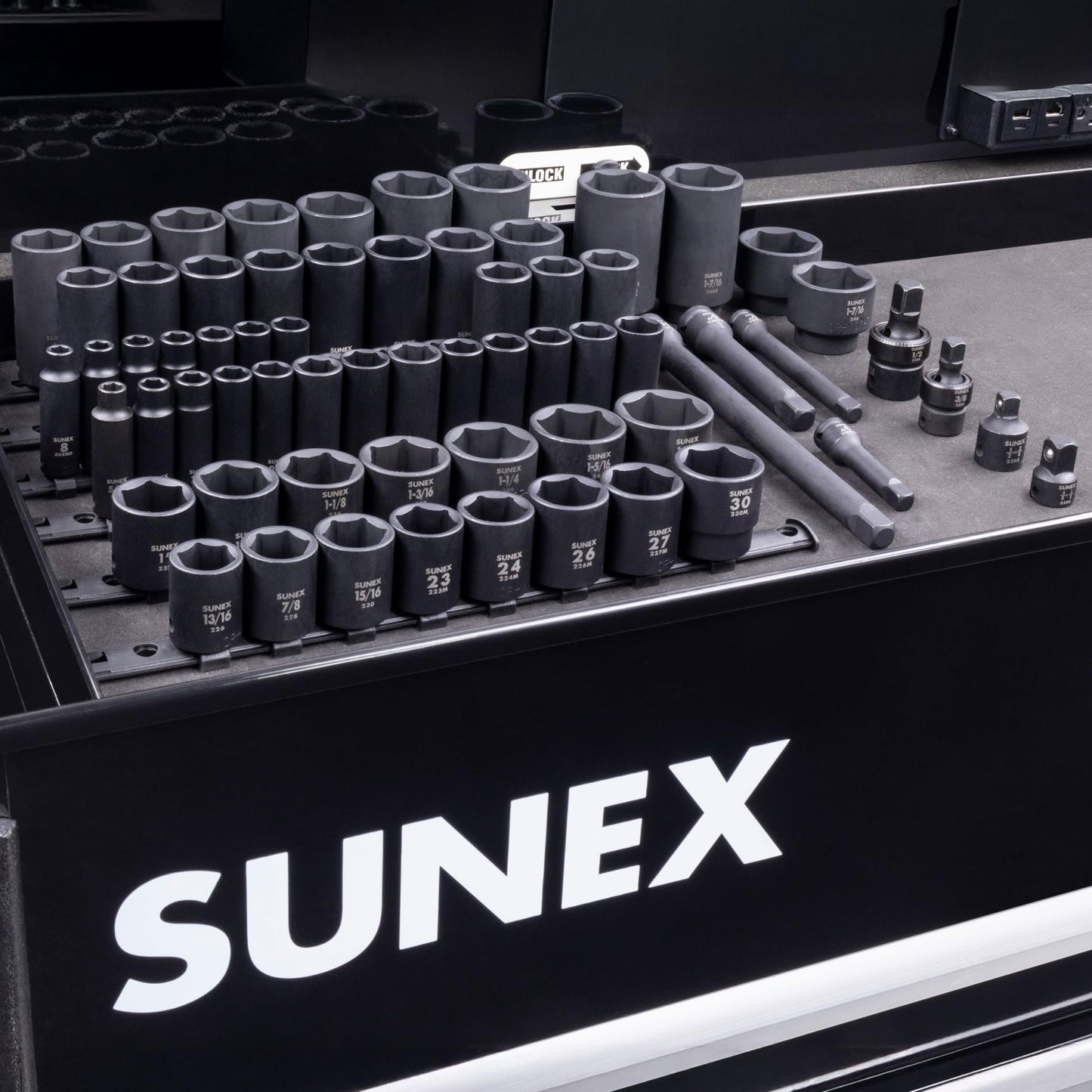 SUNEX Tools 80 Piece 3/8 in. Drive Master Impact Socket Set, Universal, Star, External Star, Extensions, Universal Joint, SAE and Metric, 8mm to 19mm and 5/16 in. to 3/4 in., CR-MO Steel, Model 3580
