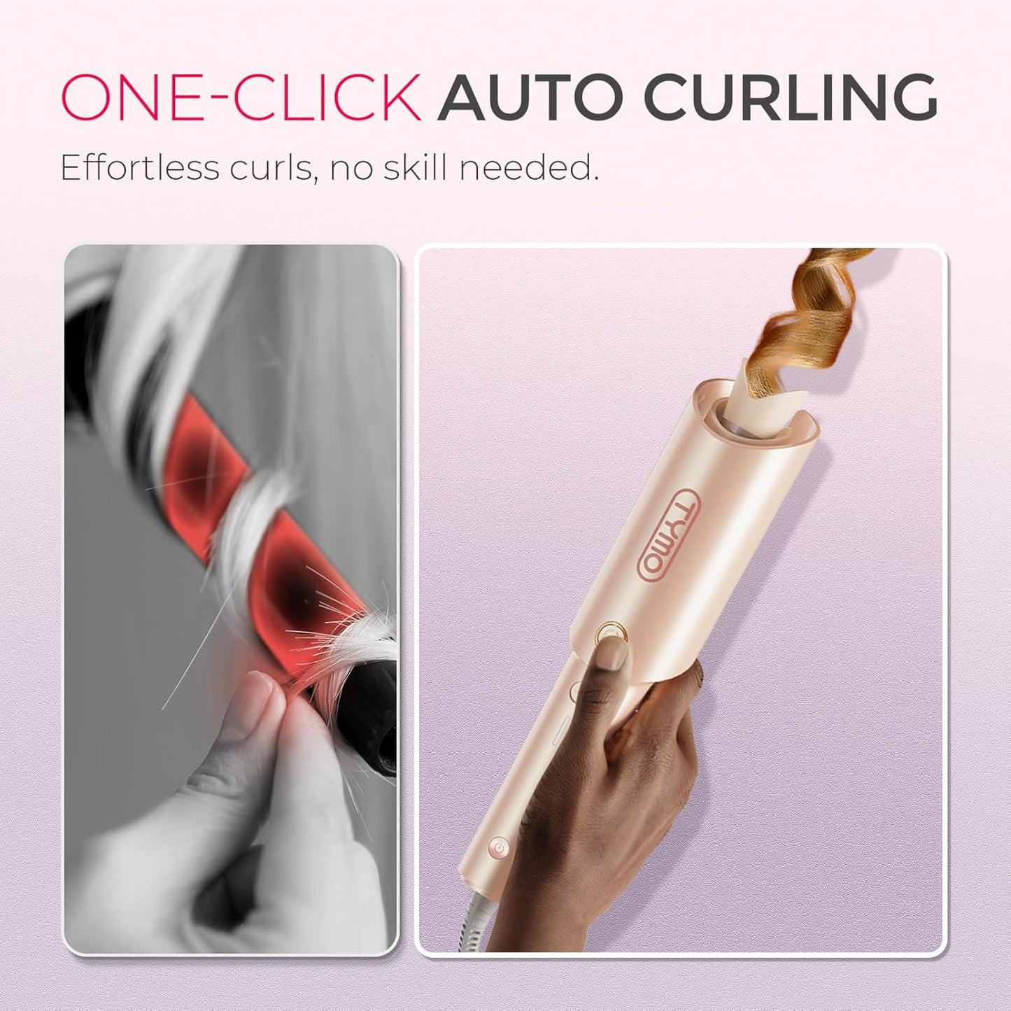 TYMO CURLPRO Automatic Rotating Curling Iron - Beach Waves Curling Wand, Portable Hair Curler, 500 Million Ionic, Dual Voltage & Lightweight for Travel, Ceramic Coating, Metallic Gray 1 inch