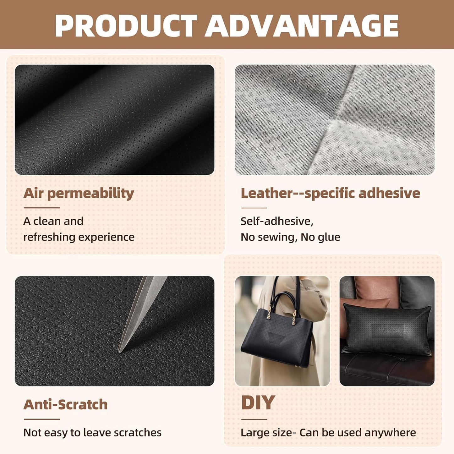 Lederreparatur-Set, 43x200 cm selbstklebender Lederflicken wasserdicht, DIY große Vinyl-Flicken für Sofas, Möbel, Küchenschränke, Wände (Schwarz, 43x200 cm)