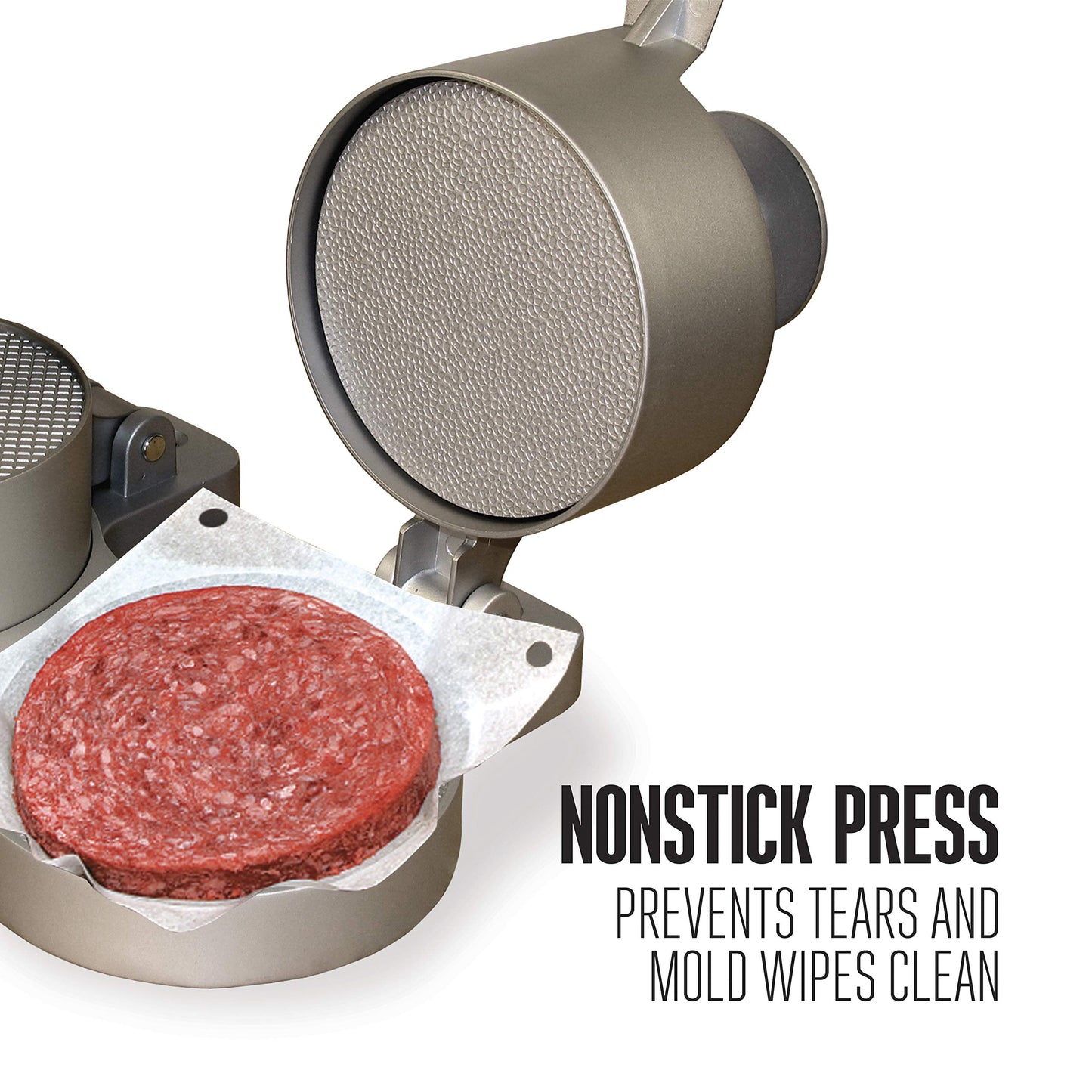 Weston Burger Press, Makes 4 1/2" Diameter Patties for Hamburger, Crab Cakes, Sausage, 1/4lb to 3/4lb, with Spring Ejector for Easy Removal, Single, Non-stick Heavy-Duty Cast Aluminum (07-0310-W)