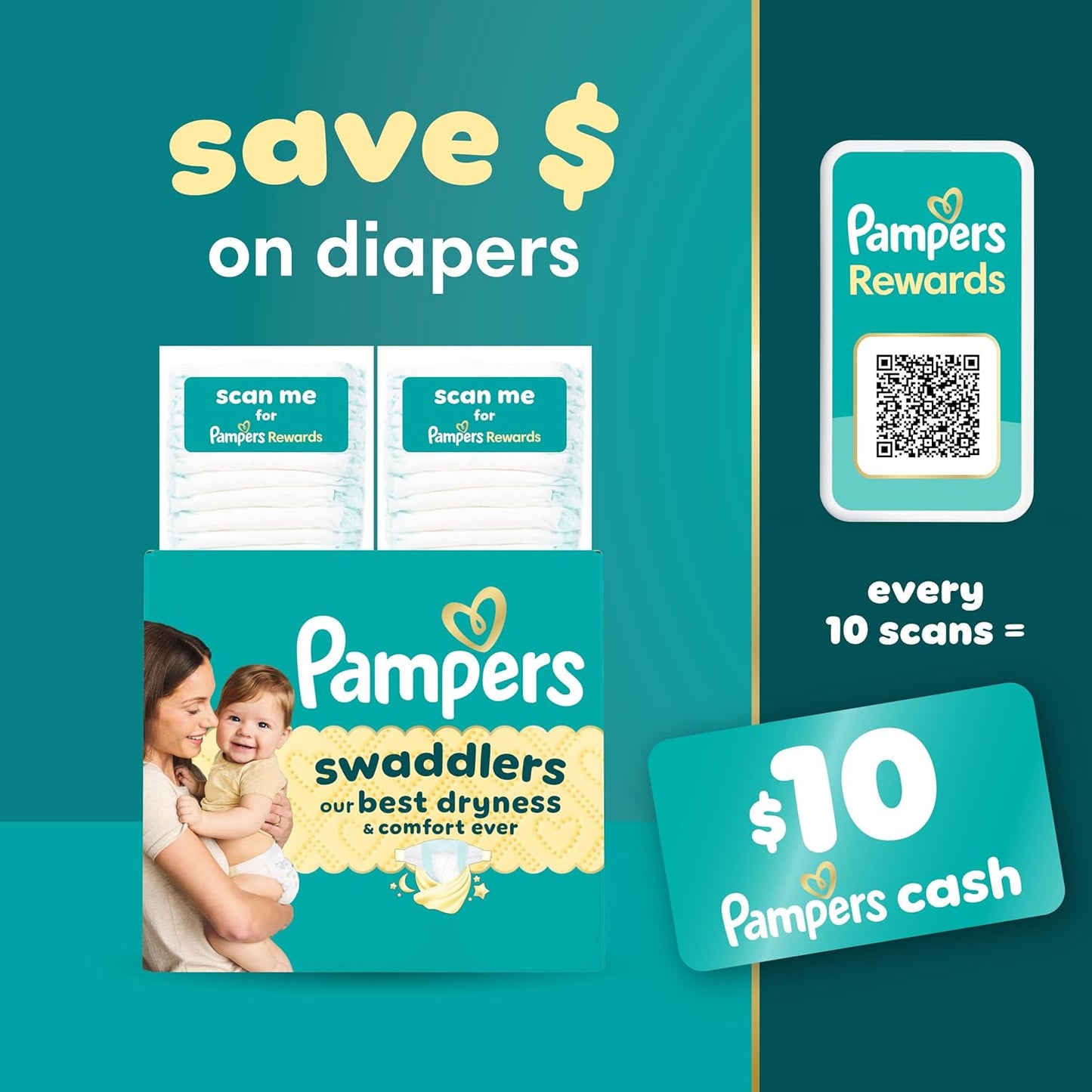 Pampers Swaddlers Disposable Baby Diapers Size 1, One Month Supply (198 Count) with Sensitive Water Based Baby Wipes 6X Pop-Top Packs (336 Count)