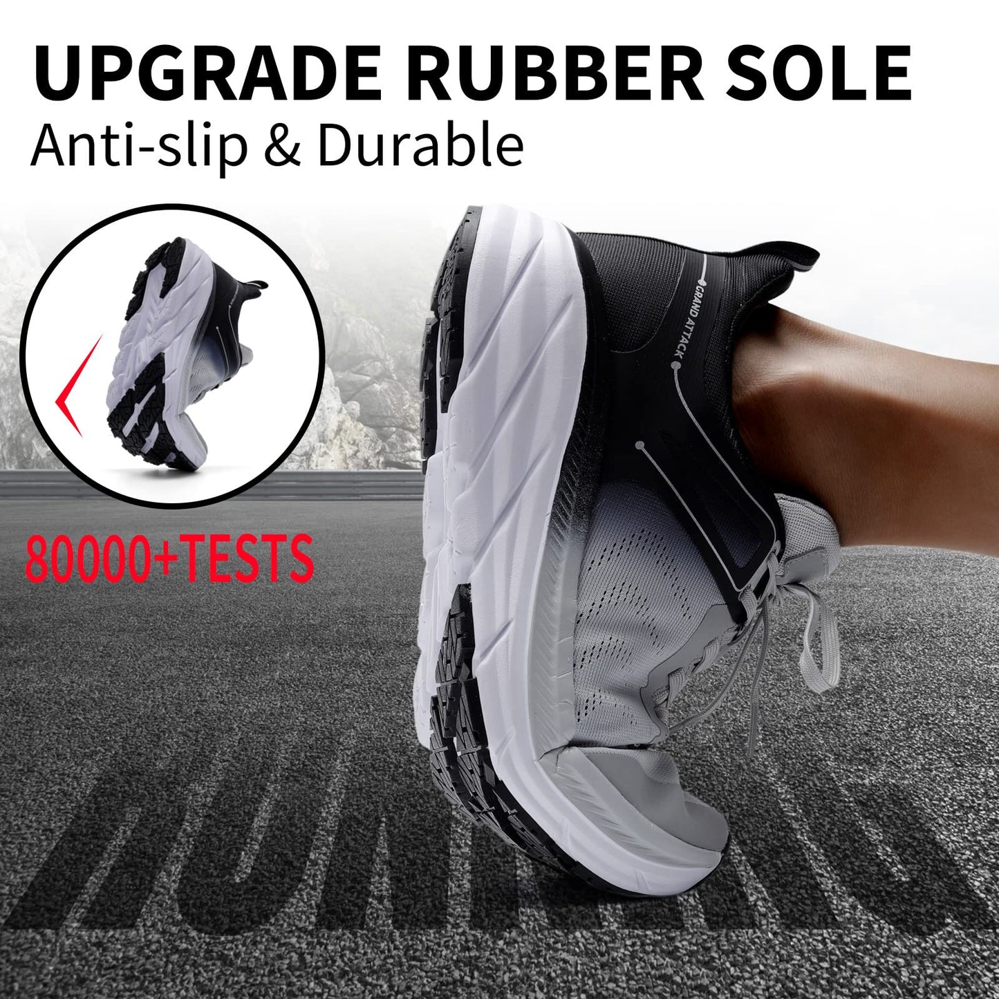 Grand Attack Men's Road Running Walking Shoes | Max Cushioned Comfort | Durable Non-Slip | Breathable Athletic Tennis Cross-Training Sneakers