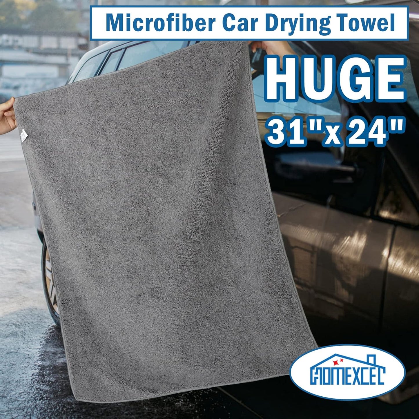 HOMEXCEL Mikrofasertuch 12er-Pack, 31,75 x 31,75 cm Mikrofasertücher für Autos, ultra-saugfähiges Autowaschtuch, fusselfreie, streifenfreie Reinigungstücher für Auto, Küche und Fenster (Grau)