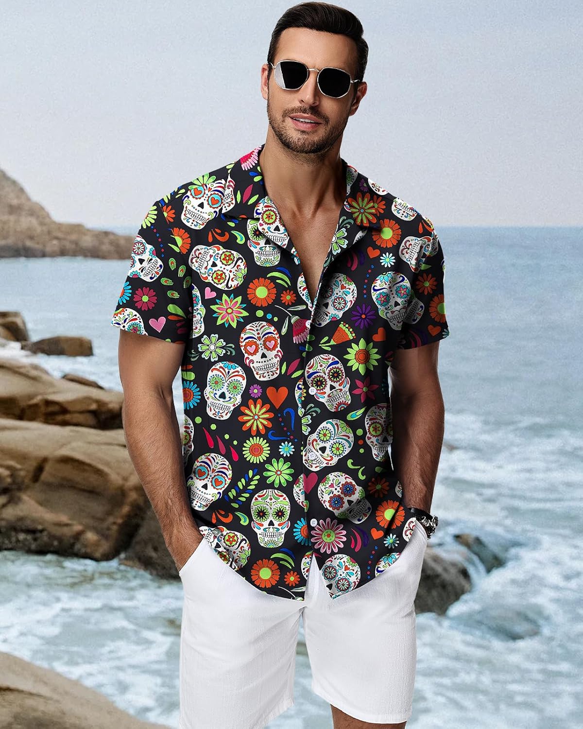 HMIYA Herren Hawaiihemden Kurzarm Button-Up Hemd Herren S-3XL