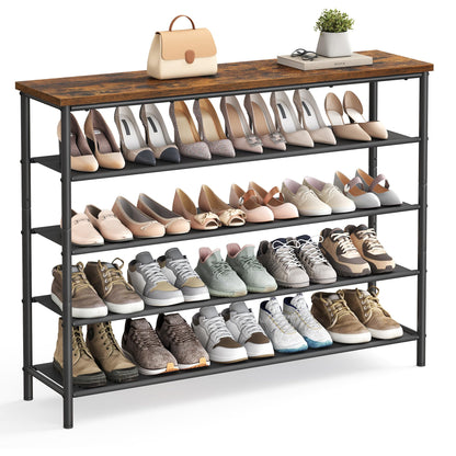 VASAGLE Shoe Rack, 4-Tier Shoe Storage Organizer for Entryway and Closet, Holds 9-12 Pairs of Shoes, 3 Fabric Shelves, Steel Frame, Industrial, Rustic Brown and Black ULBS035B01