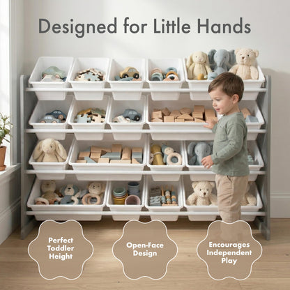 Humble Crew Toy Storage Organizer with 20 Removable Storage Bins for Kids Playroom, 4-Tier Toddler Toy Organization and Storage, Natural/White