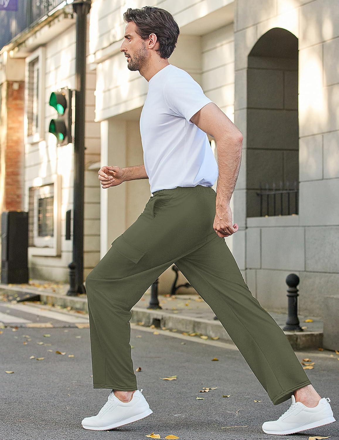 Deyeek Herren Cargo Jogginghose Open Bottom Baggy Leichte Cargo Sweatpants für Männer Locker sitzende Freizeithose mit Taschen