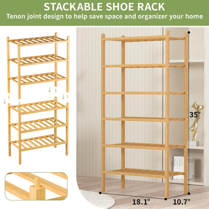 ROMGUAR CRAFT 3 Tier Bamboo Shoe Rack for Closet Free Standing Wood Shoe Shelf Storage Organizer for Entryway Small Space Stackable 27"x11"x20" (Natural)