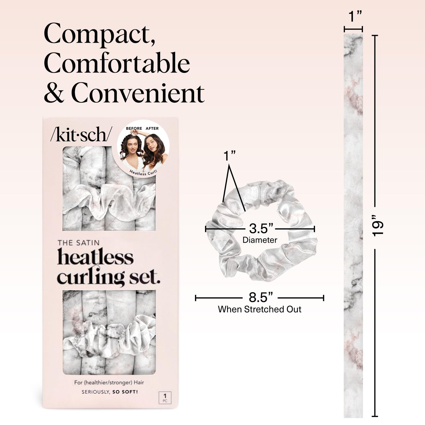 Kitsch Satin Heatless Lockenwickler Set – Hitzefreie Locken über Nacht mit 34" Haarwickler & 2 Satin Scrunchies – Bequeme Haarwickler zum Schlafen für frizzfreies, hitzefreies Styling – Sunset Tie Dye