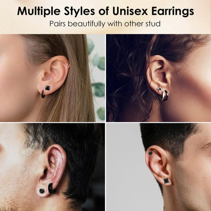 Trinckle 4 Paar Edelstahl Ohrringe, Silber Zirkonia Ohrstecker Hypoallergener Prinzessschliff Ohrstecker Set für Damen, Quadratische Ohrringe für Herren Knorpelpiercing Labordiamant Herren Schmuck Geschenke