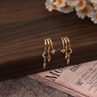 Dangle Earrings for Women,14k Gold Plated Triple Huggie Stud Earrings Cute Statement Chain Earring Dainty Drop Earrings for Women Trendy Gold Plated Jewelry