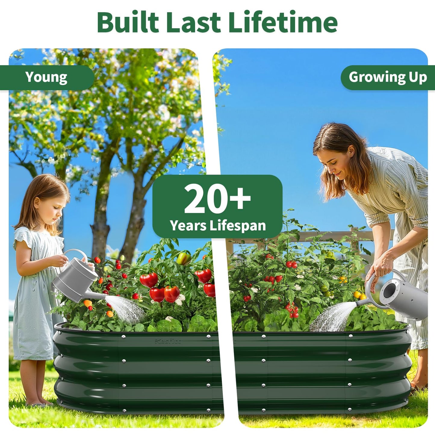Kesfitt Raised Garden Bed, 5x2x1 FT Galvanized Steel Metal Raised Garden Bed, Oval Open-Bottom Design, 12-Inch Deep for Outdoor Vegetable & Herb Gardening, Fruit Green