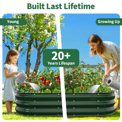 Kesfitt Raised Garden Bed, 5x2x1 FT Galvanized Steel Metal Raised Garden Bed, Oval Open-Bottom Design, 12-Inch Deep for Outdoor Vegetable & Herb Gardening, Fruit Green