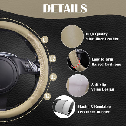 CAR PASS Line Rider Mikrofaser-Leder Sportlicher Lenkradbezug Universal Passend für 95% LKW, SUV, PKW, 36,8-38,1 cm Rutschfest Sicher Bequem Design (Schwarz-Grau)