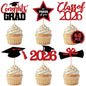 48 PCS Graduation Cupcake Toppers, 6 Styles Congrats Grad Cake Topper, Black and Gold Graduation Decorations 2026, Glittery Cap and Diploma Cake Picks for Grad Party Decor Supplies