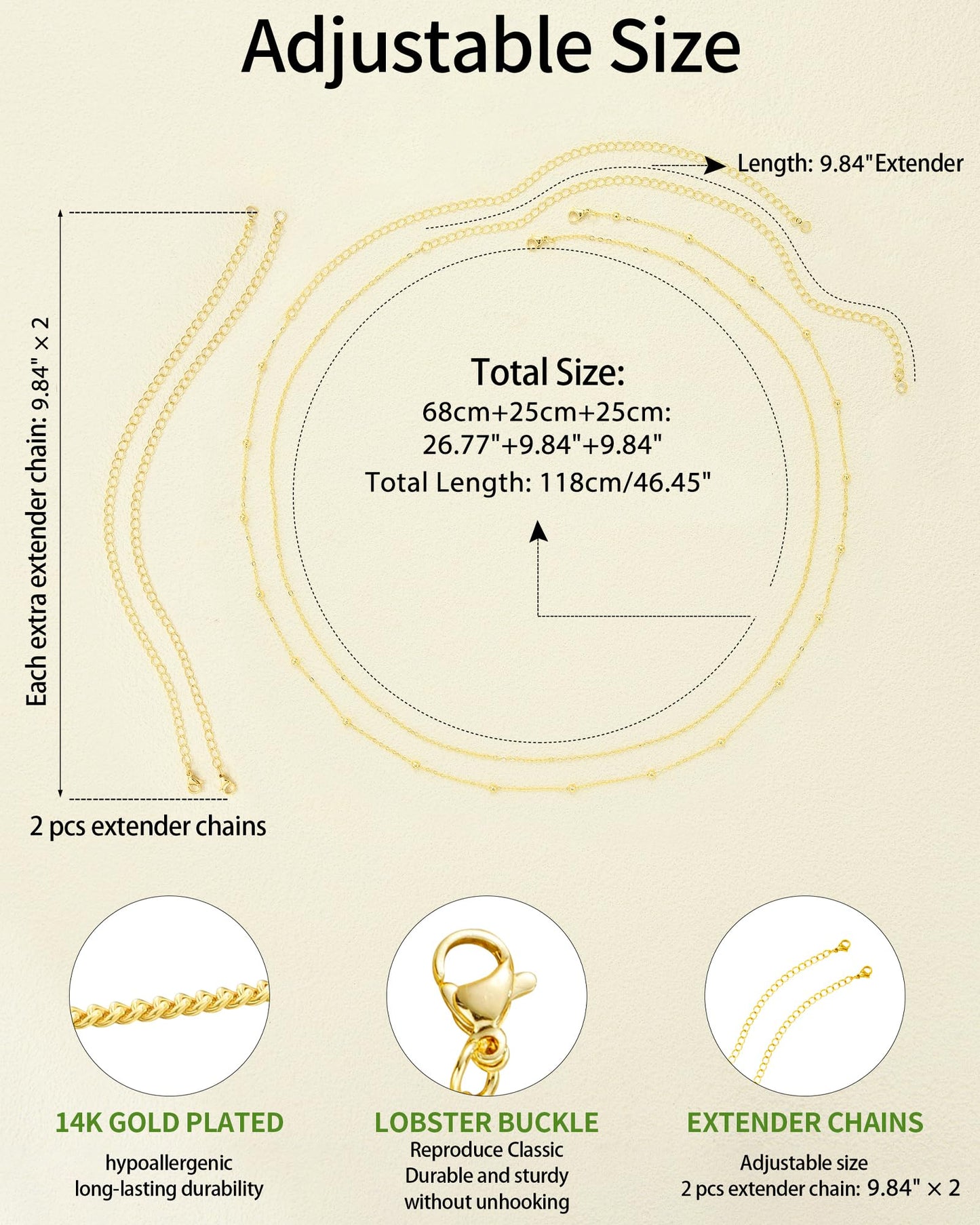 Gold Body Chain for Waist 2Pcs 14K Gold Plated Sexy Belly Chains for Women Beads Cuban Waist Chain Jewelry for Beach Accessories 26.77-52.36Inch