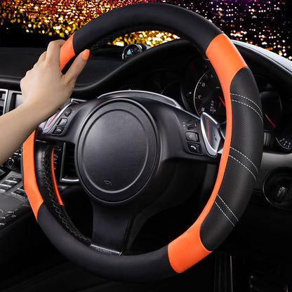 CAR PASS Line Rider Mikrofaser-Leder Sportlicher Lenkradbezug Universal Passend für 95% LKW, SUV, PKW, 36,8-38,1 cm Rutschfest Sicher Bequem Design (Schwarz-Grau)