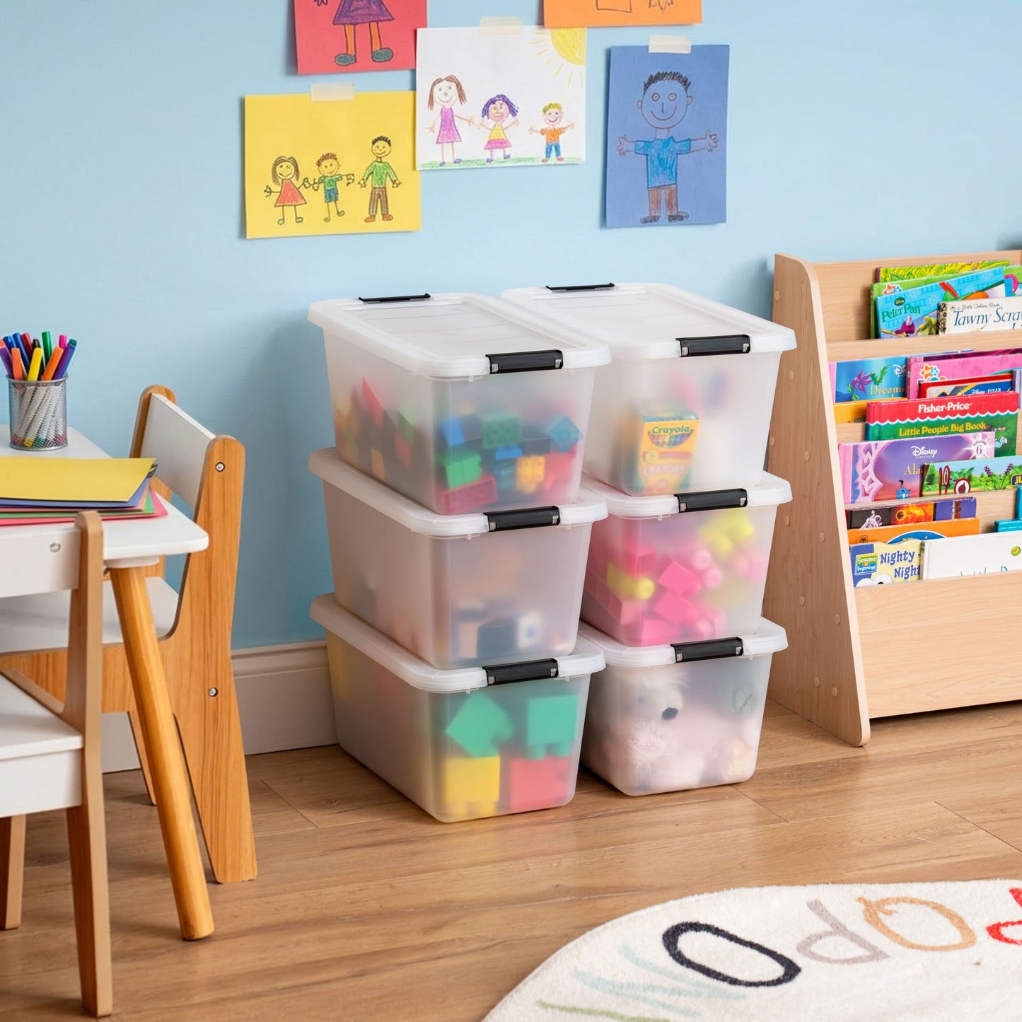 IRIS USA 6-Pack Clip Box with Latching Lids, 18 Quart Craft Storage Bins, Art & Writing Supply Containers for Home, Office & Classroom Organization