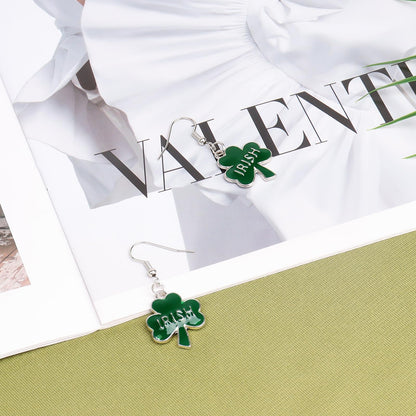 Prstvil St. Patricks Day Ohrringe, grüne Kleeblatt-Ohrringe für Damen, St. Patrick's Day Accessoires Glücksbringer Creolen (Grün-2)