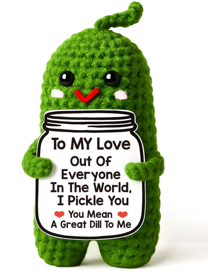 MAMAGIFTREE Fathers Day Dad Birthday Gifts from Daughter or Son,Handmade Crochet Pickle -I Love Best Daddy Ever Gift Thank You Daddy Funny Emotional Care Desk Decor