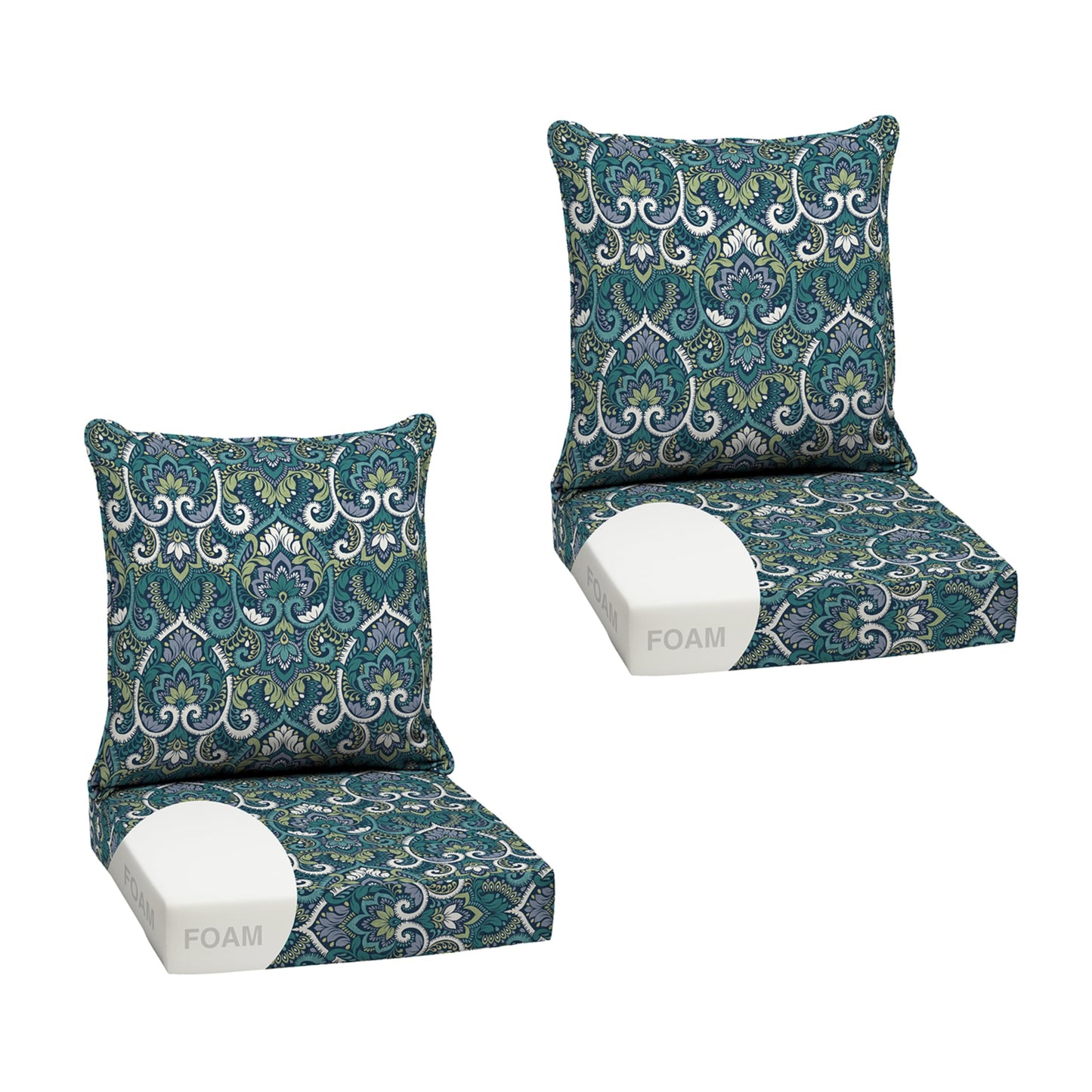 Arden Outdoor Foam Deep Seat Cushions Set, 24x24, Premium High-Density Foam, Never Flattens, Weather-Proof for Patio Chair Sofa Couch, Blue Shibori Stripe