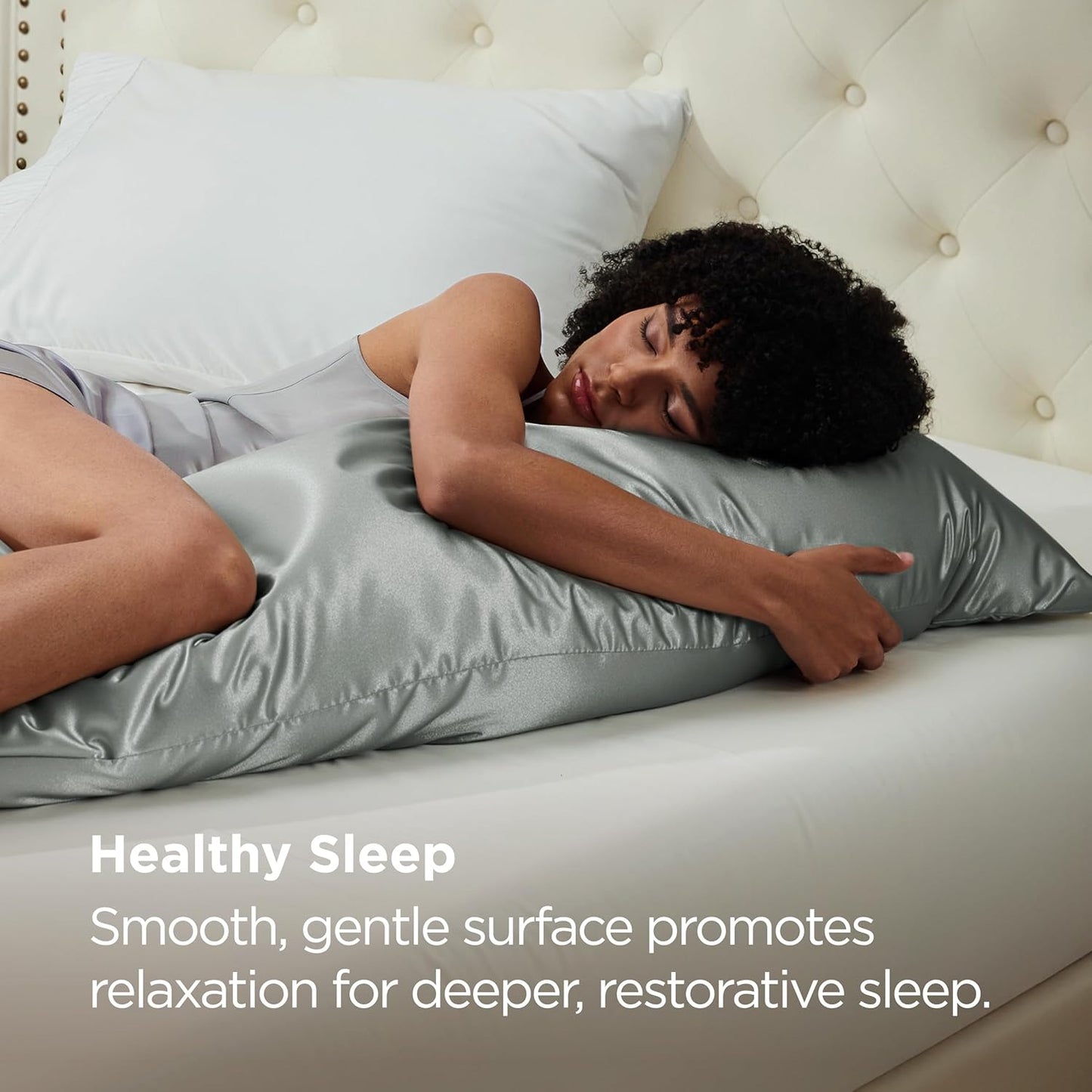 Bedsure Satin-Kissenbezug, Queen-Size, 2er-Pack, Seidenkissenbezügen ähnlich, seidige Kissenhüllen mit Hotelverschluss, Raumdeko, Valentinsgeschenke für Frauen und Männer, Grau, 50x75 cm