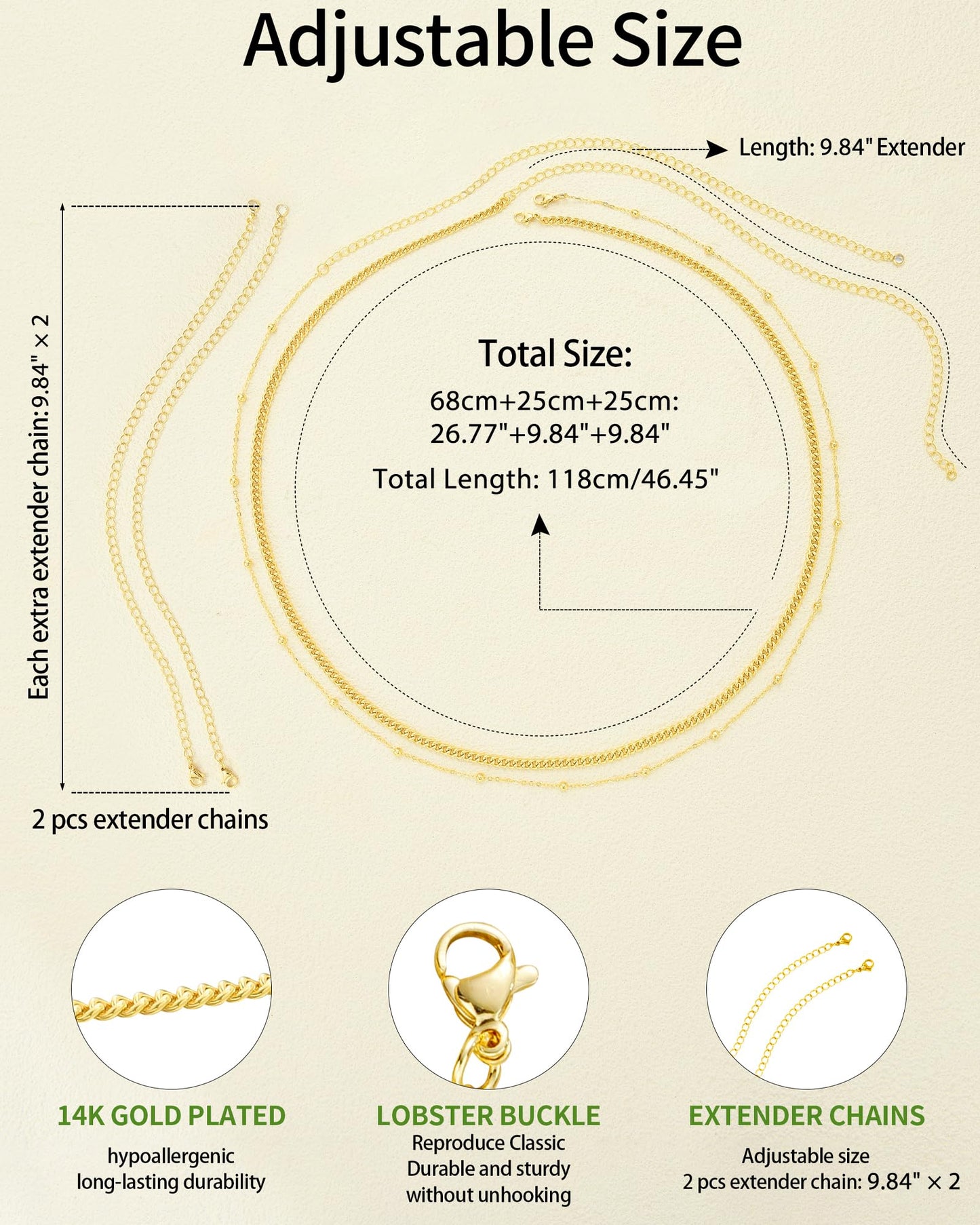 Gold Body Chain for Waist 2Pcs 14K Gold Plated Sexy Belly Chains for Women Beads Cuban Waist Chain Jewelry for Beach Accessories 26.77-52.36Inch