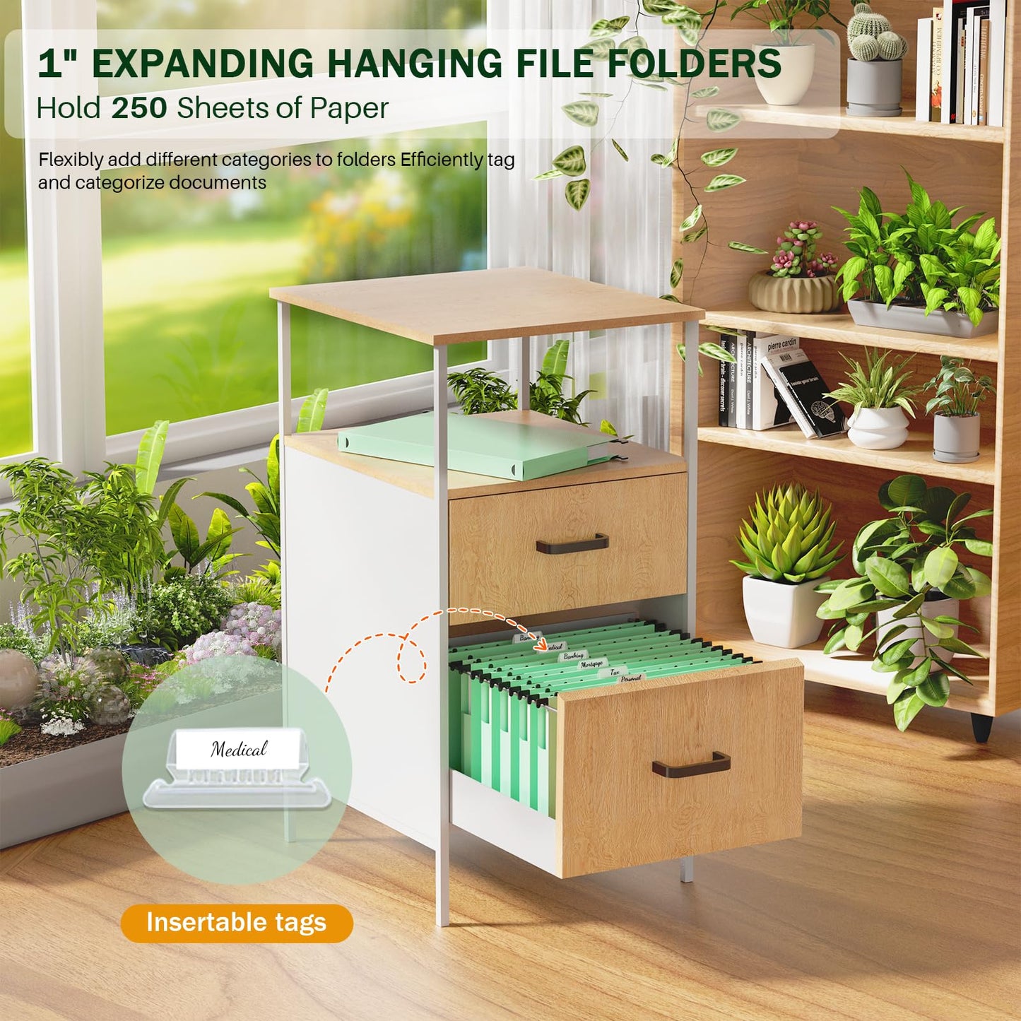 Extra Capacity Plastic Hanging File Folder, 12 Pack Reinforced Hang Folders Legal Size, Heavy Duty 1 Inch Expansion Filing Cabinet Folders, for Bulk Files, Medical Charts, Cream Yellow