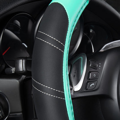 CAR PASS Line Rider Mikrofaser-Leder Sportlicher Lenkradbezug Universal Passend für 95% LKW, SUV, PKW, 36,8-38,1 cm Rutschfest Sicher Bequem Design (Schwarz-Grau)