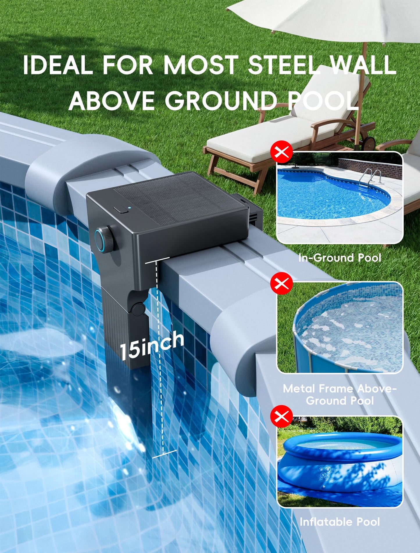 Solar Pool Lights Only for Metal Frame Above Ground Pools, 10-Color RGB 4-Mode LED Underwater Submersible Poolside Light with Auto Dusk Sensor, Waterproof Design, Remote & Timer Off, 1 Pack