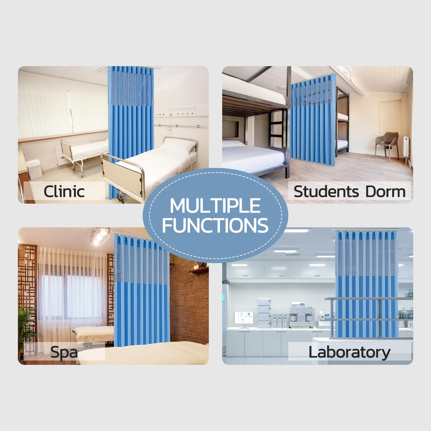 Inherent Flame Retardant Hospital Curtain Room Divider with Flat Hooks Cubicle Divider Privacy Medical Curtain for Hospital, Medical Clinic, Lab(1 Panel, 5x8FT,Grey)