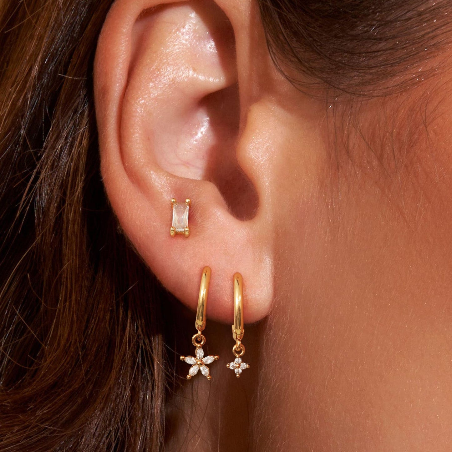 Gold Earrings For Women, Dainty Huggie Earrings Stack 14K Gold Plated Pearl Dangle Earrings for Women Trendy Cute Hypoallergenic Unique Gold Earring Stack Fashion Gold Jewelry Gifts