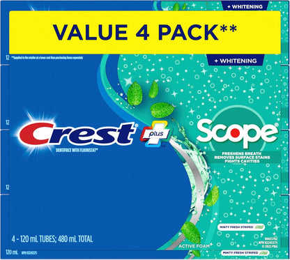 Crest Complete Zahncreme Whitening Plus Scope Minty Fresh, insgesamt 480 ml (4er-Pack à 120 ml)