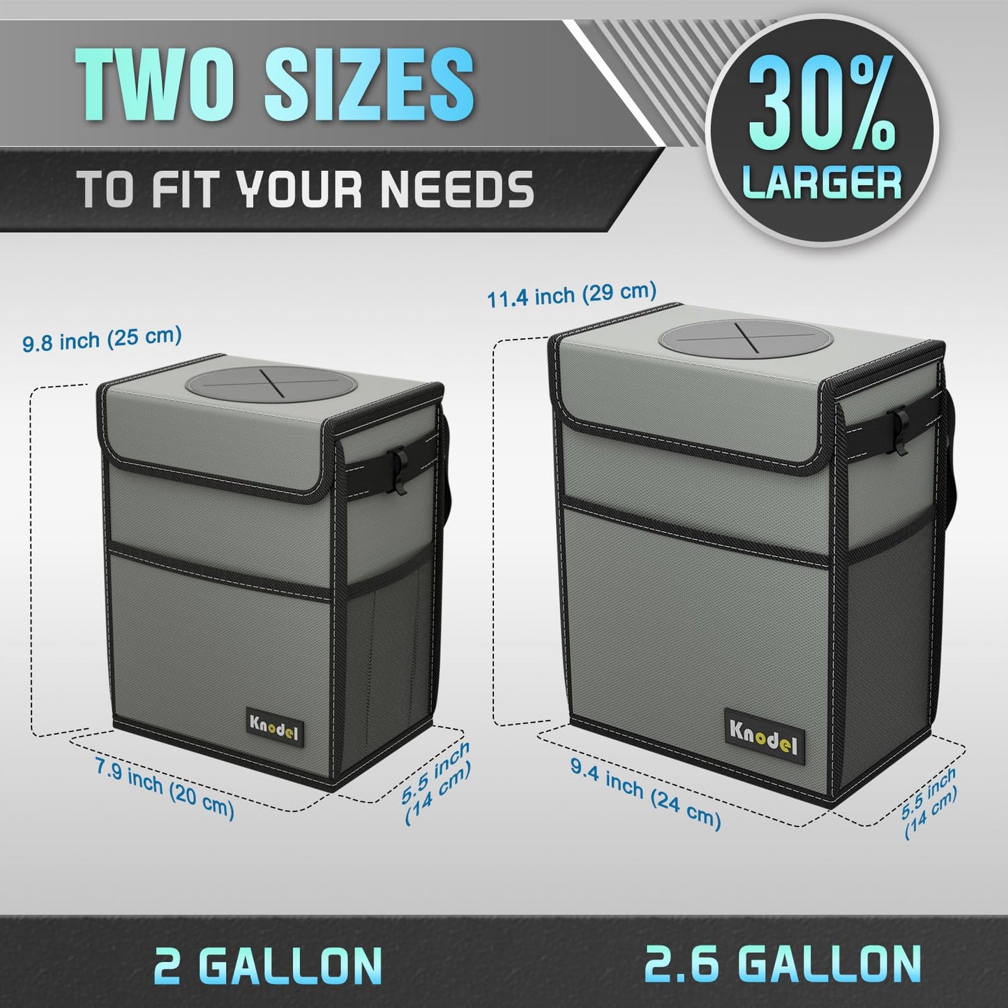 K KNODEL Car Trash Can, Waterproof Auto Garbage Can, Car Trash Can with Lid, Leak-Proof Car Storage Bag, Car Bin Hanging (Medium, Black)