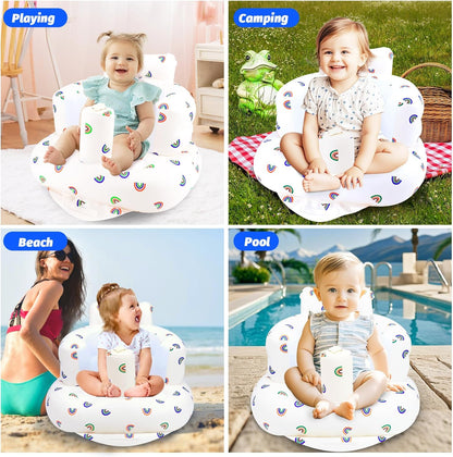 Aufblasbarer Babysitz, aufblasbarer Babystuhl für Babys ab 3 Monaten, aufblasbarer Sommerstuhl mit integrierter Luftpumpe, Baby-Bodensitz zum Sitzenlernen, Spielen, Campen, Orange