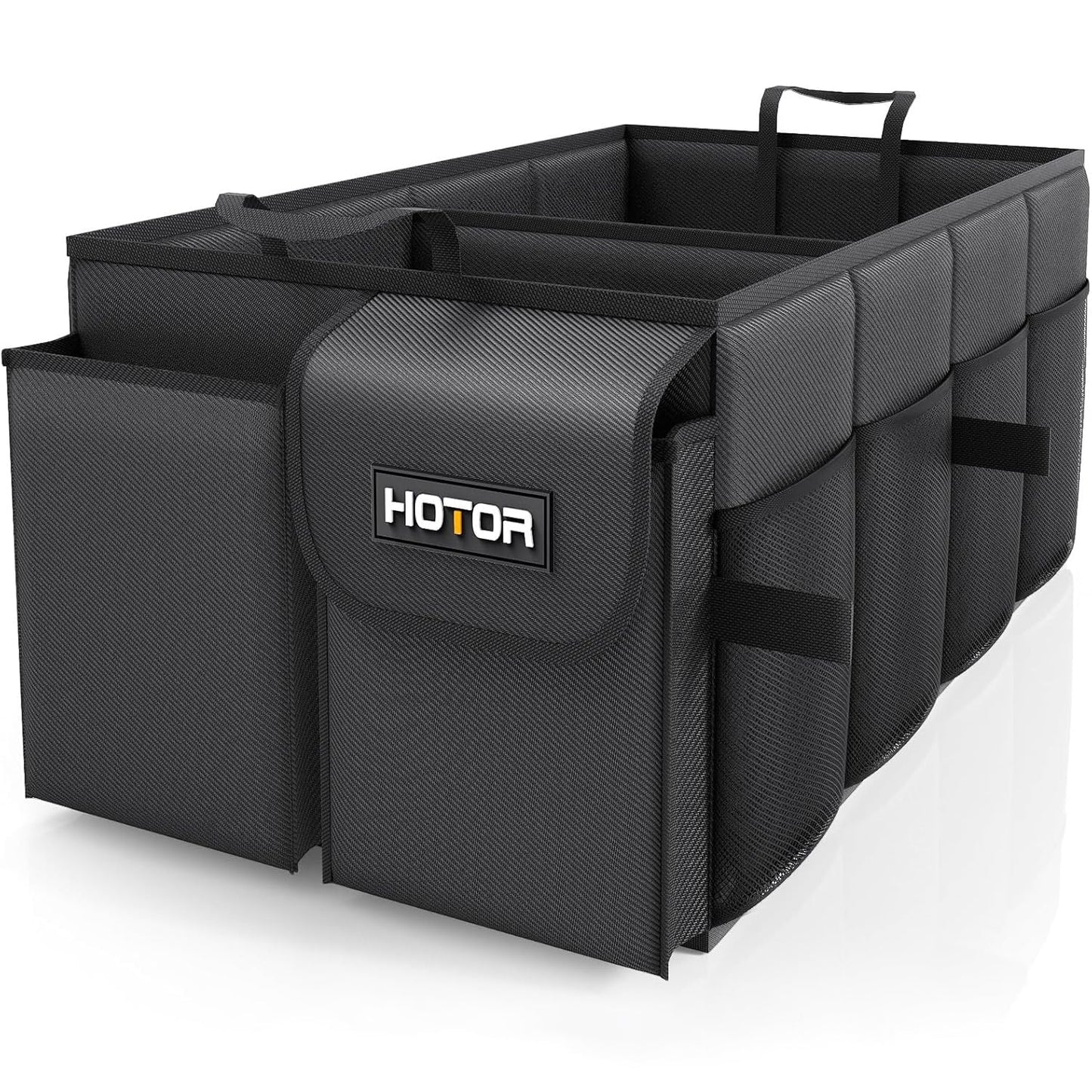 HOTOR Kofferraum-Organizer – Auto-Organizer, faltbarer Kofferraum-Organizer für SUVs & Limousinen, Autozubehör, Werkzeuge, Kleinigkeiten, 2 Fächer, Schwarz